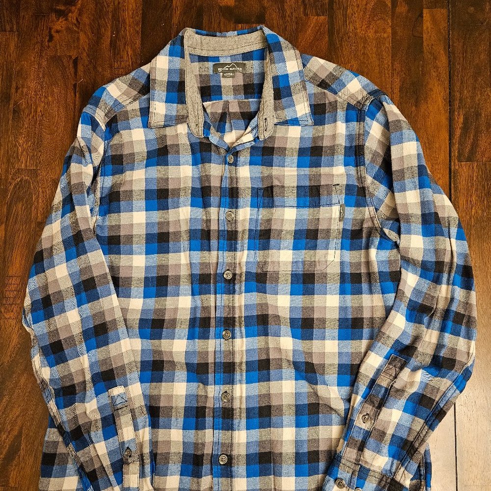 Men's Blue and Gray Plaid Button-Up Shirt